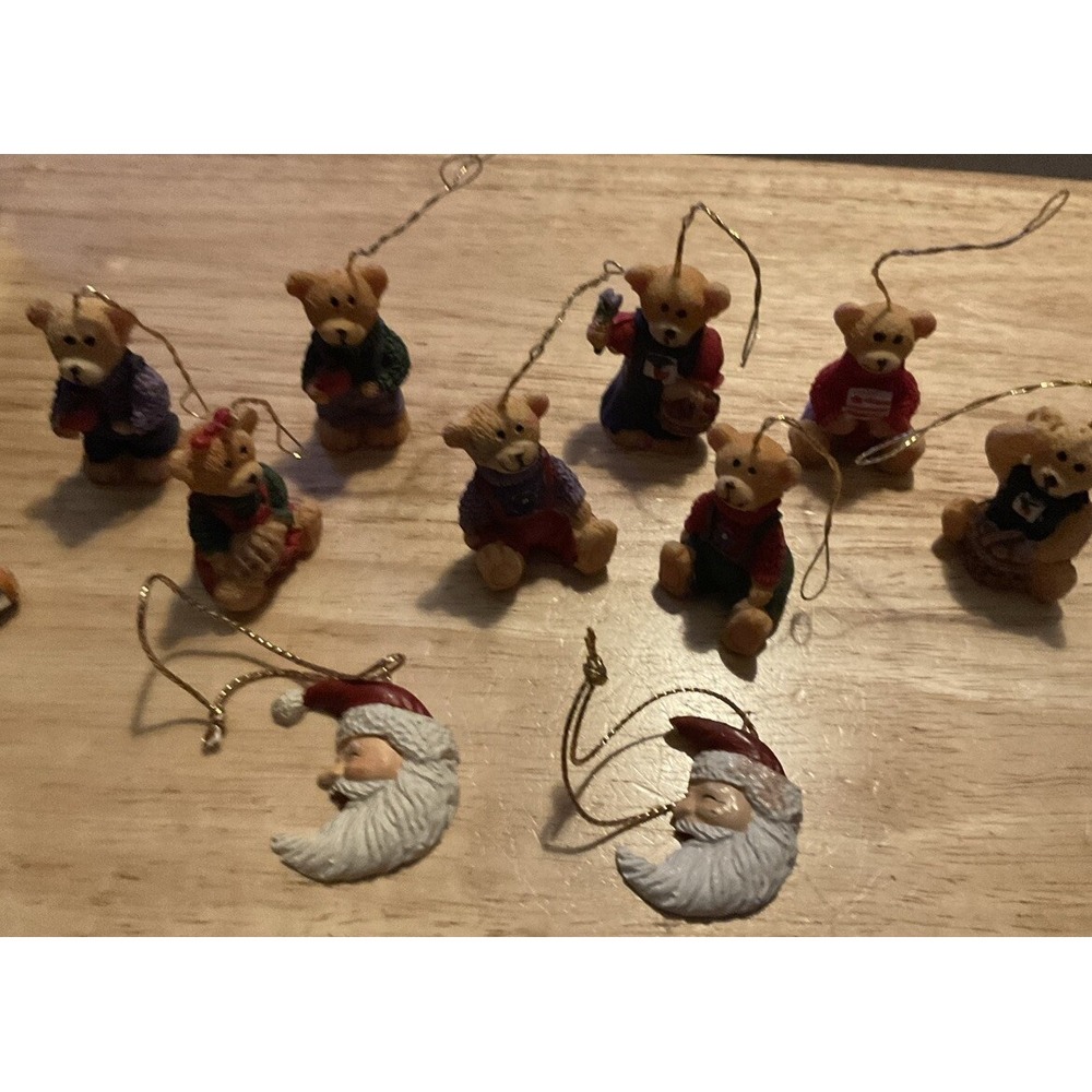 Vintage Mini Ceramic Teddy Bears‎ And Moon Santa Ceramic Ornaments, 10 Pieces